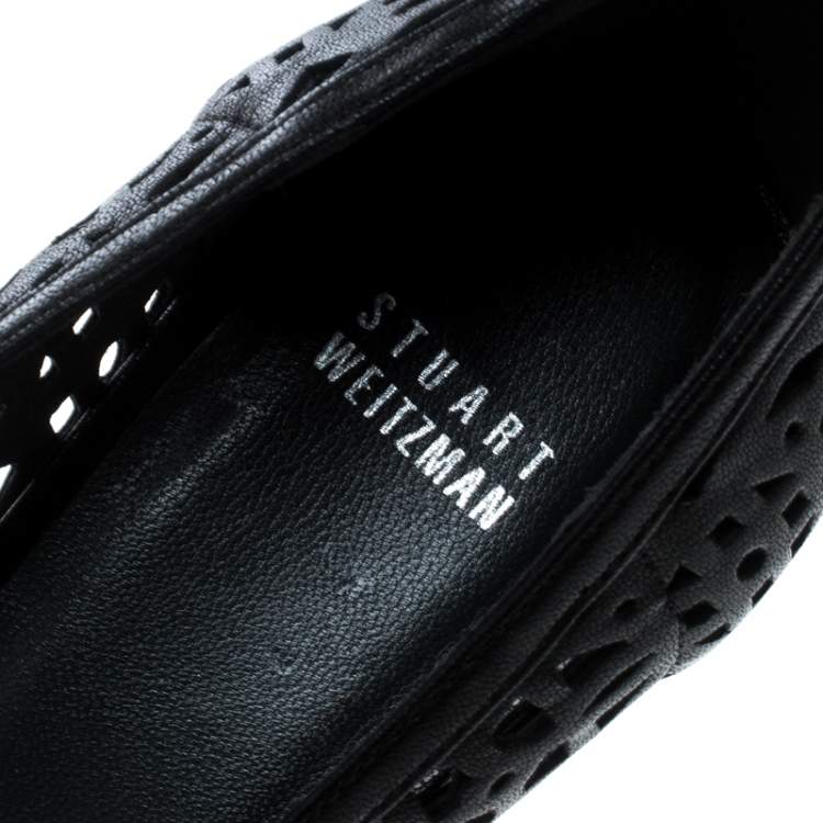 Pre Owned Stuart Weitzman Black Perforated Leather Nudotcomer Platform Cork Wedge Pumps Size 41