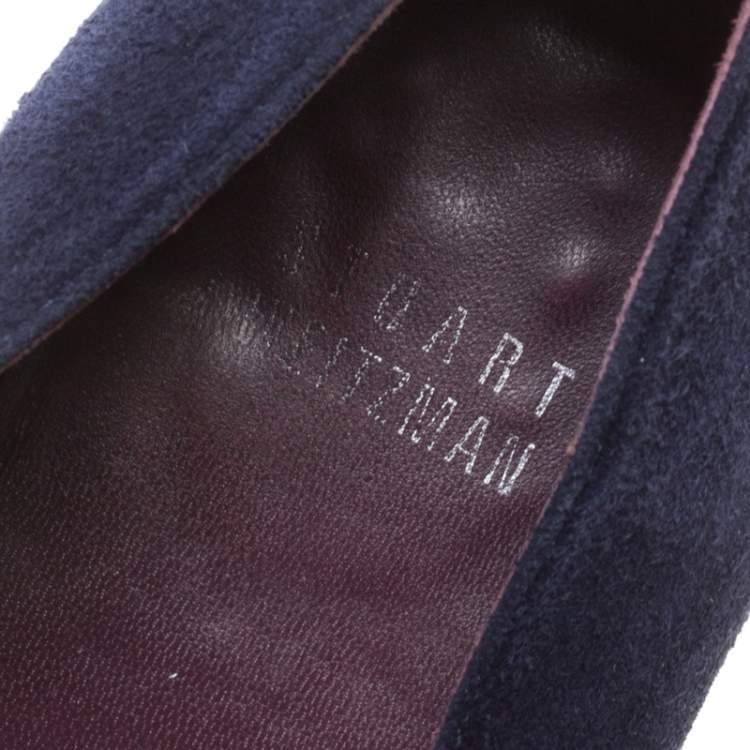 Pre Owned Stuart Weitzman Blue Suede Lys Crystal Rocks Smoking Slipper Size 36.5