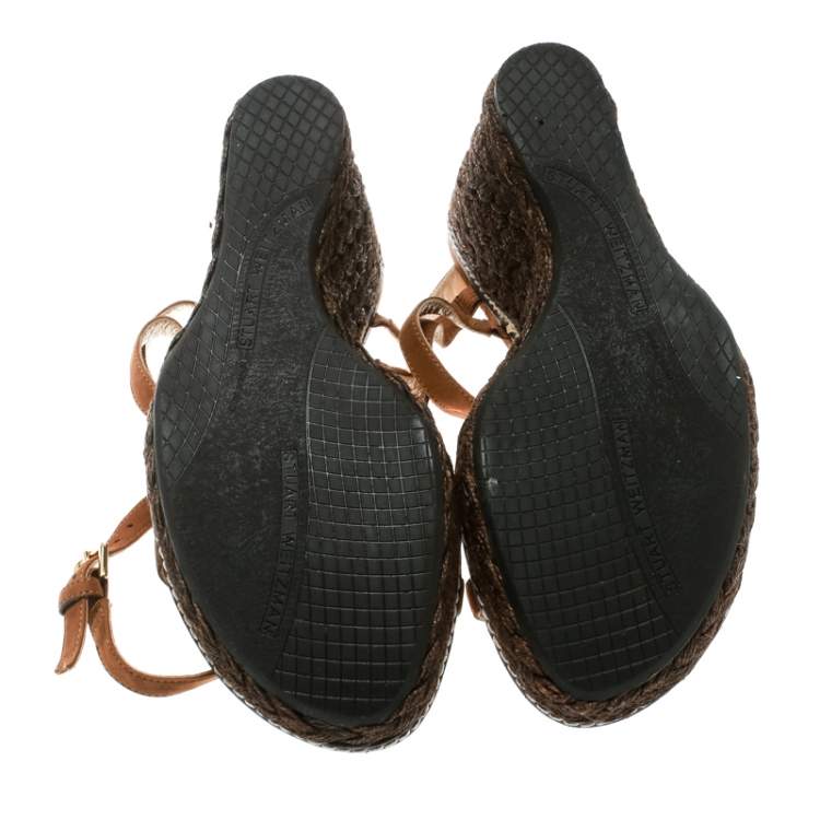 Pre Owned Stuart Weitzman Brown Nubuck Leather Platform Wedge Ankle Strap Sandals Size 39.5