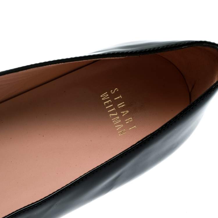 Pre Owned Stuart Weitzman Black/White Patent Leather Mask Face Ballet Flats Size 41