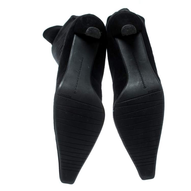 Pre Owned Stuart Weitzman Black Suede Knee Length Square Toe Boots Size 40