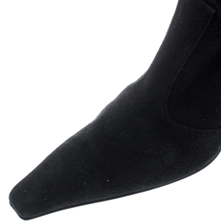 Pre Owned Stuart Weitzman Black Suede Knee Length Square Toe Boots Size 40