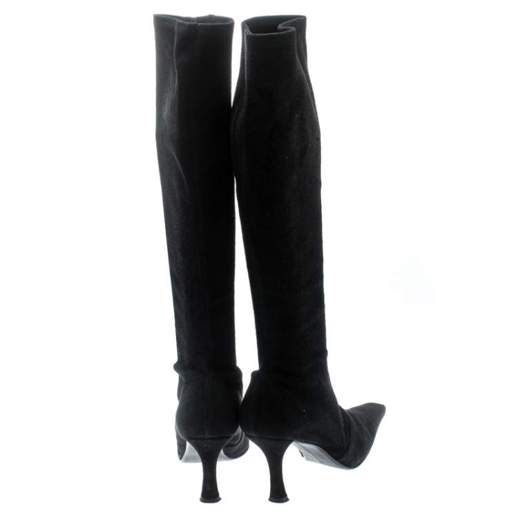 Pre Owned Stuart Weitzman Black Suede Knee Length Square Toe Boots Size 40