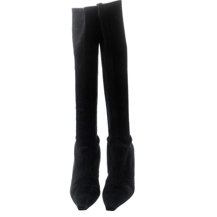 Pre Owned Stuart Weitzman Black Suede Knee Length Square Toe Boots Size 40