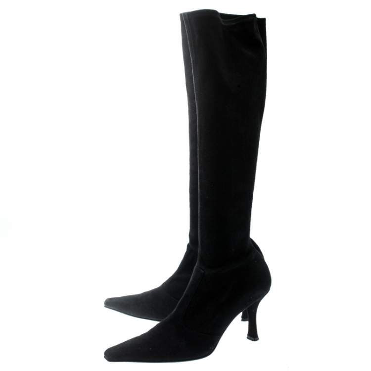Pre Owned Stuart Weitzman Black Suede Knee Length Square Toe Boots Size 40
