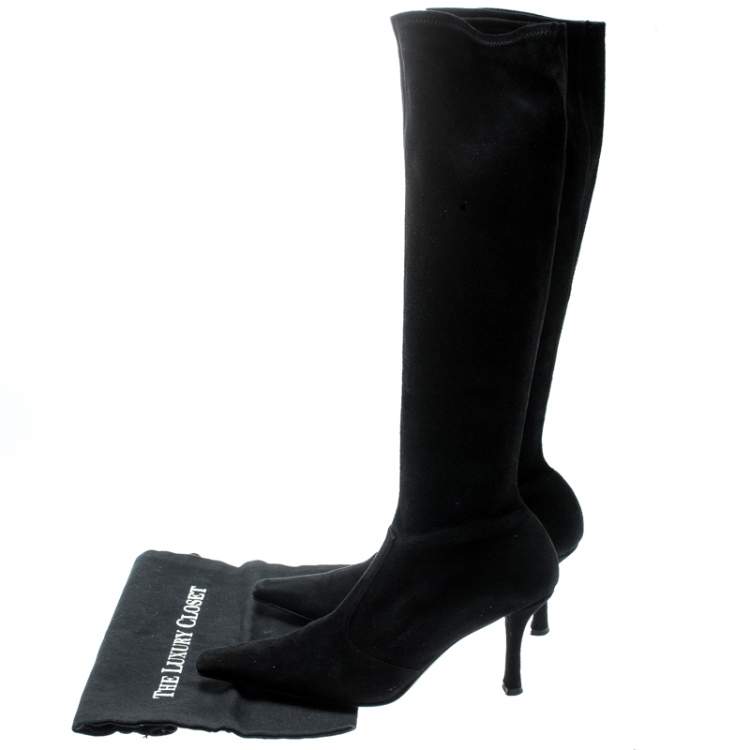 Pre Owned Stuart Weitzman Black Suede Knee Length Square Toe Boots Size 40