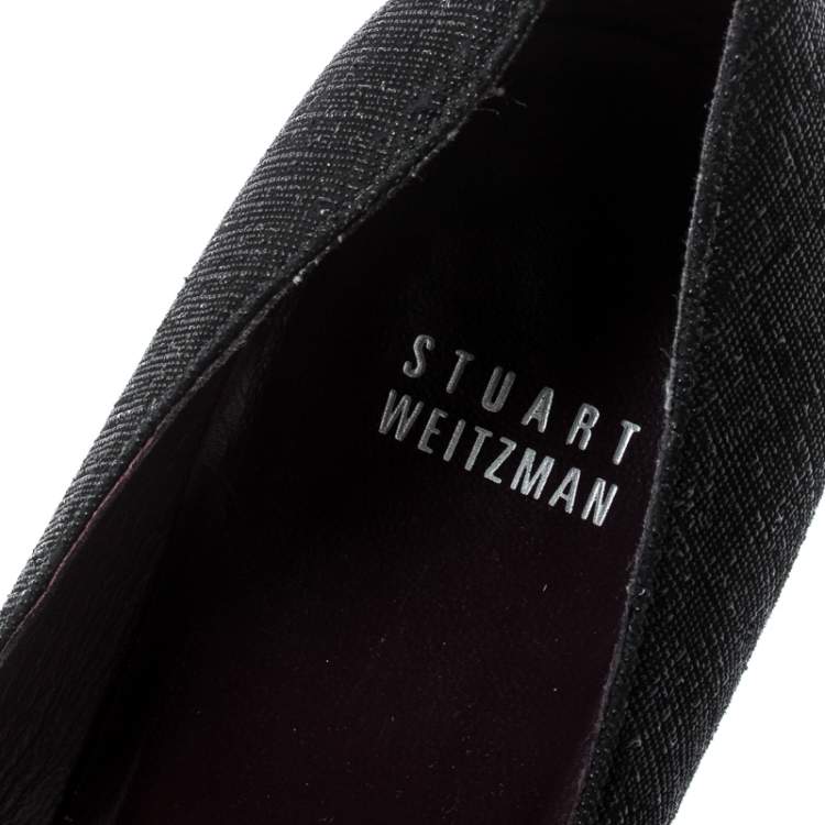 Pre Owned Stuart Weitzman Black Textured Fabric Criss Cross Open Toe Platform Pumps Size 39