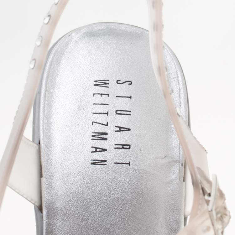Pre Owned Stuart Weitzman Crystal Embellished Jelly T Strap Sandals Size 42