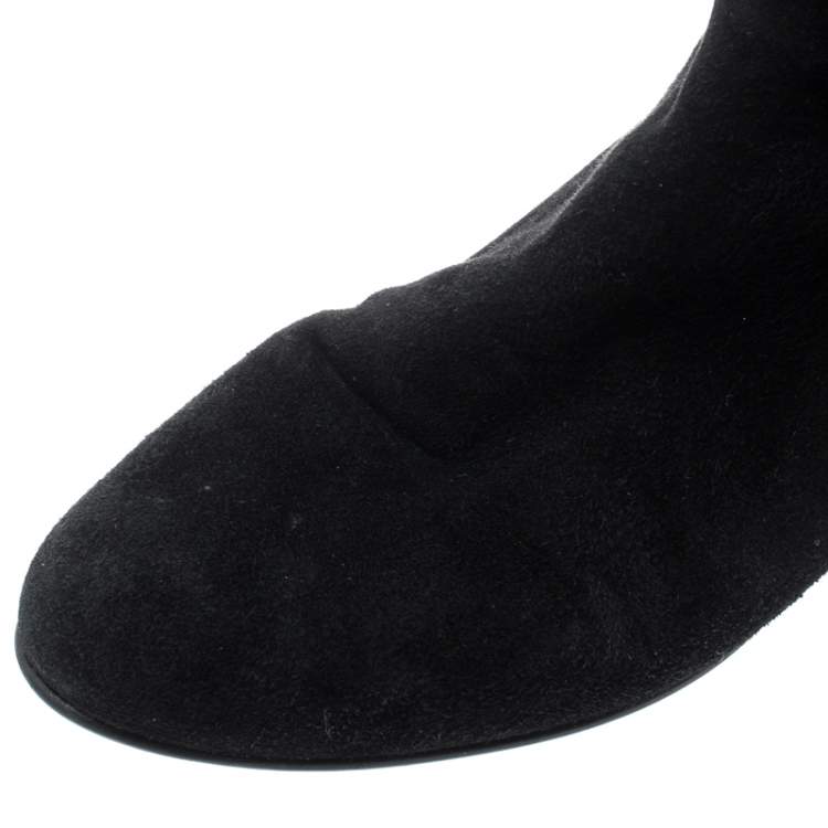 Pre Owned Stuart Weitzman Black Suede/Fabric Knee Length Boots Size 41