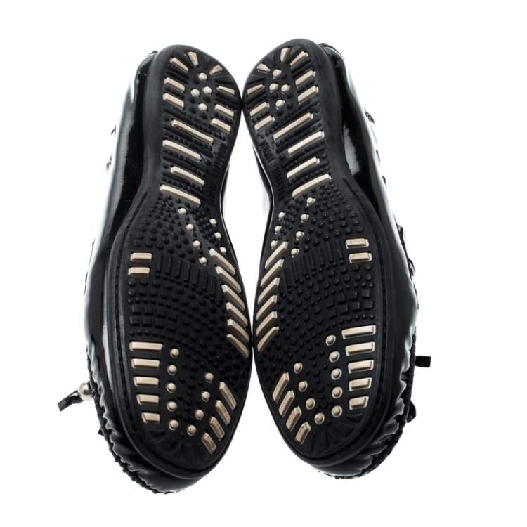 Pre Owned Stuart Weitzman Black Patent Leather Bow Detail Loafers Size 38