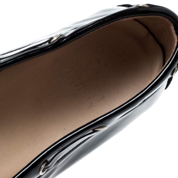 Pre Owned Stuart Weitzman Black Patent Leather Bow Detail Loafers Size 38