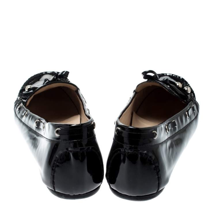 Pre Owned Stuart Weitzman Black Patent Leather Bow Detail Loafers Size 38
