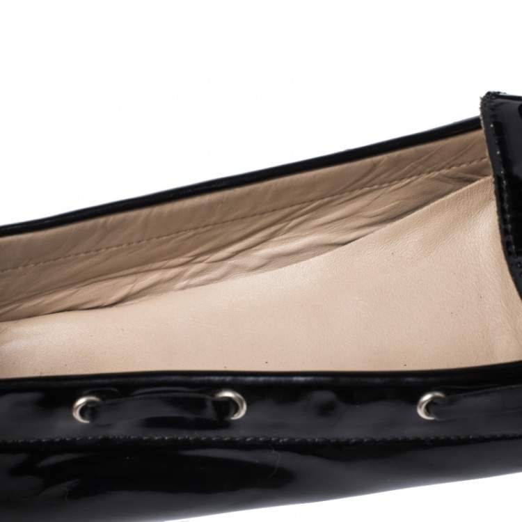 Pre Owned Stuart Weitzman Black Patent Leather Bow Detail Loafers Size 38