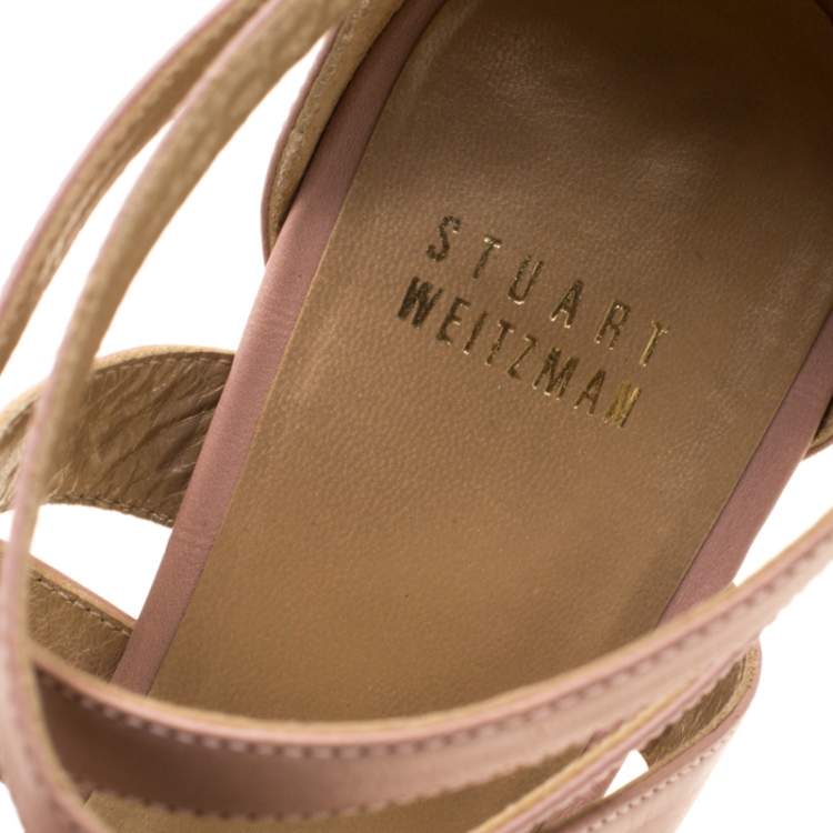 Pre Owned Stuart Weitzman Blush Leather Cross Strap Sandals Size 39.5