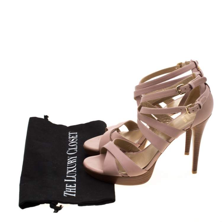Pre Owned Stuart Weitzman Blush Leather Cross Strap Sandals Size 39.5