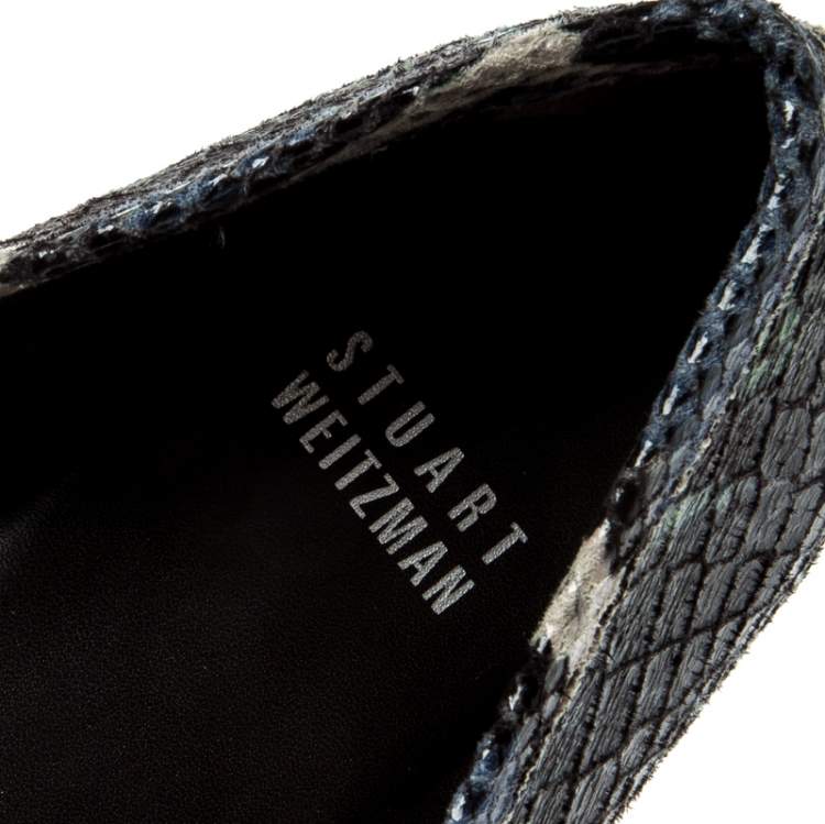 Pre Owned Stuart Weitzman Multicolor Python Embossed Leather Crystal Embellished Loafers Size 39.5