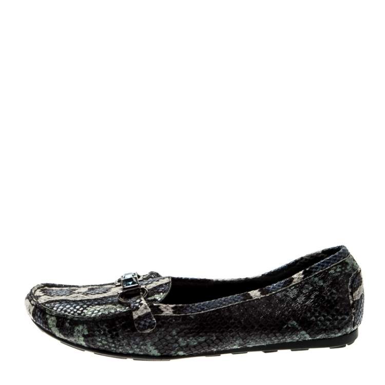 Pre Owned Stuart Weitzman Multicolor Python Embossed Leather Crystal Embellished Loafers Size 39.5