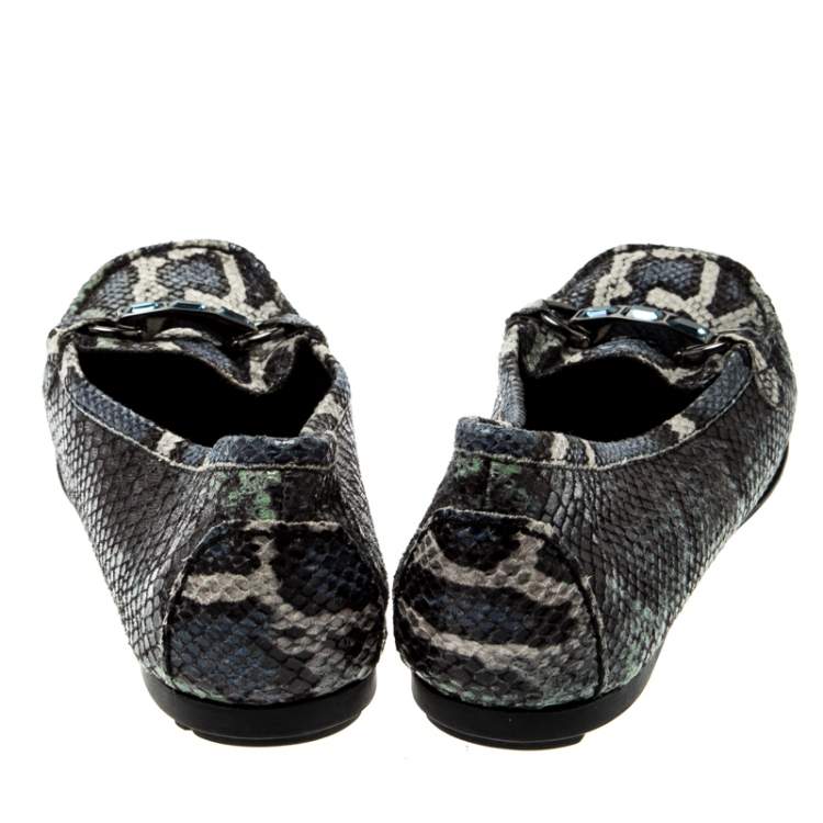 Pre Owned Stuart Weitzman Multicolor Python Embossed Leather Crystal Embellished Loafers Size 39.5