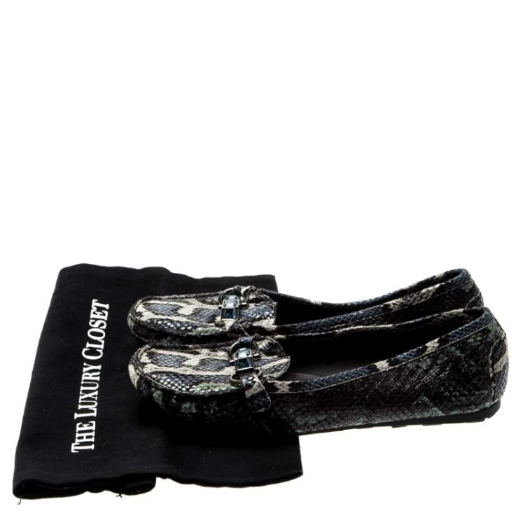 Pre Owned Stuart Weitzman Multicolor Python Embossed Leather Crystal Embellished Loafers Size 39.5