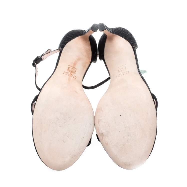 Pre Owned Stuart Weitzman Black Textured Leather Nudist Sandals Size 41