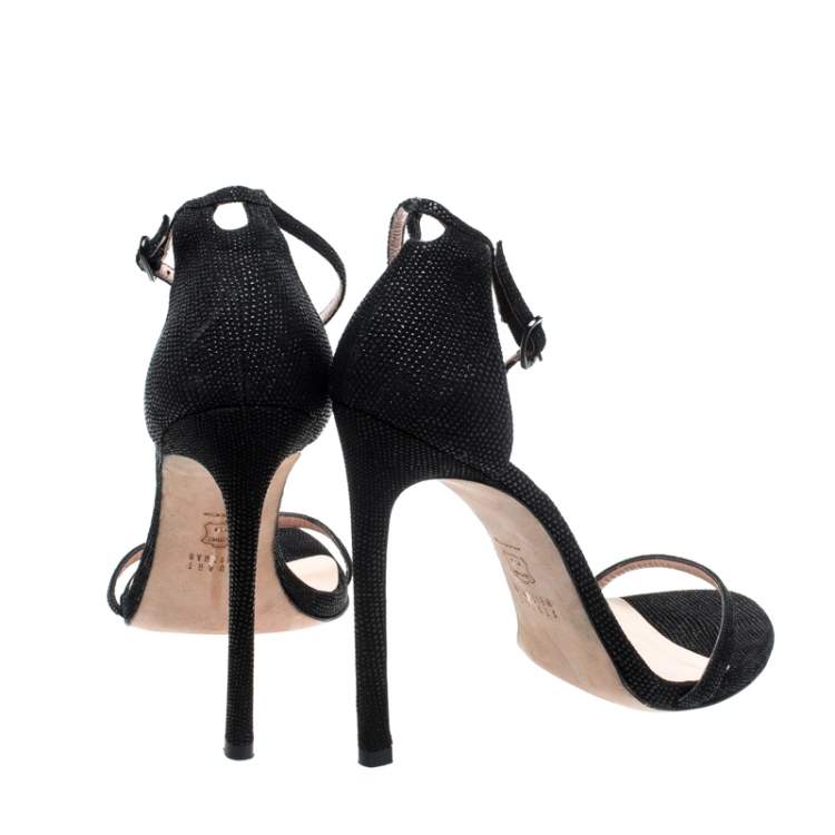 Pre Owned Stuart Weitzman Black Textured Leather Nudist Sandals Size 41