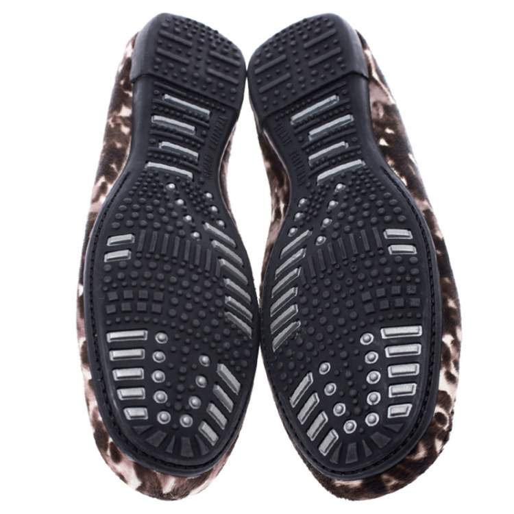 Pre Owned Stuart Weitzman Brown/White Leopard Print Calfhair Loafers Size 39
