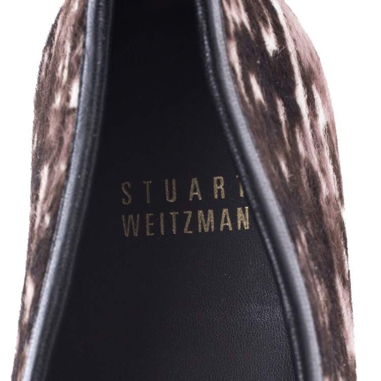 Pre Owned Stuart Weitzman Brown/White Leopard Print Calfhair Loafers Size 39