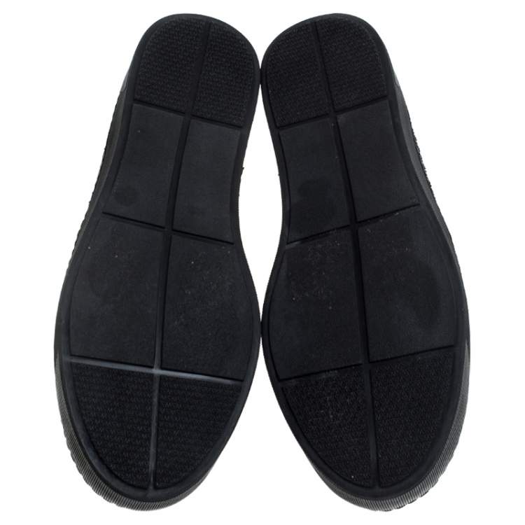 Pre Owned Stuart Weitzman Black Leather And Faux Fur Slip on Sneakers Size 39.5