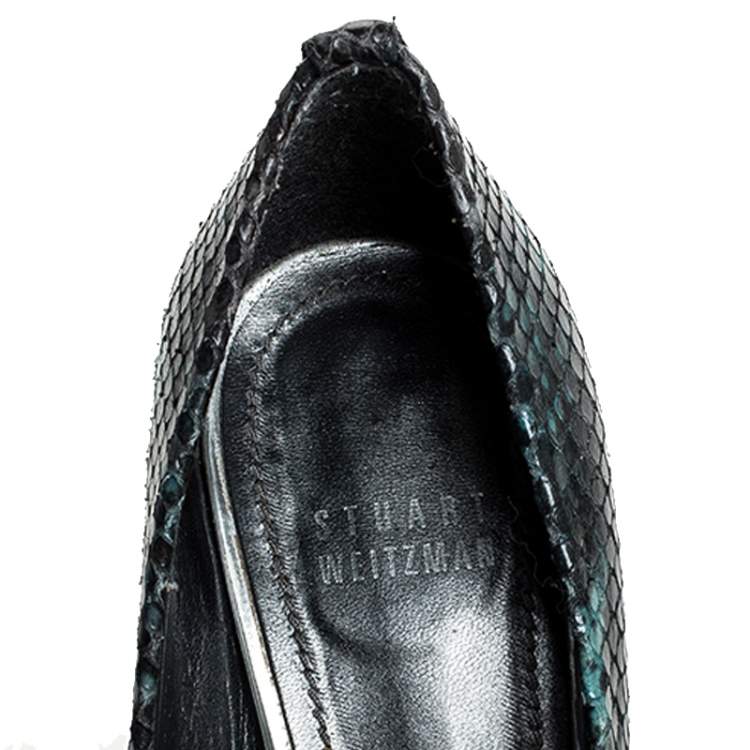 Pre Owned Stuart Weitzman Multicolor Python Embossed Leather Platform Peep Toe Pumps Size 37