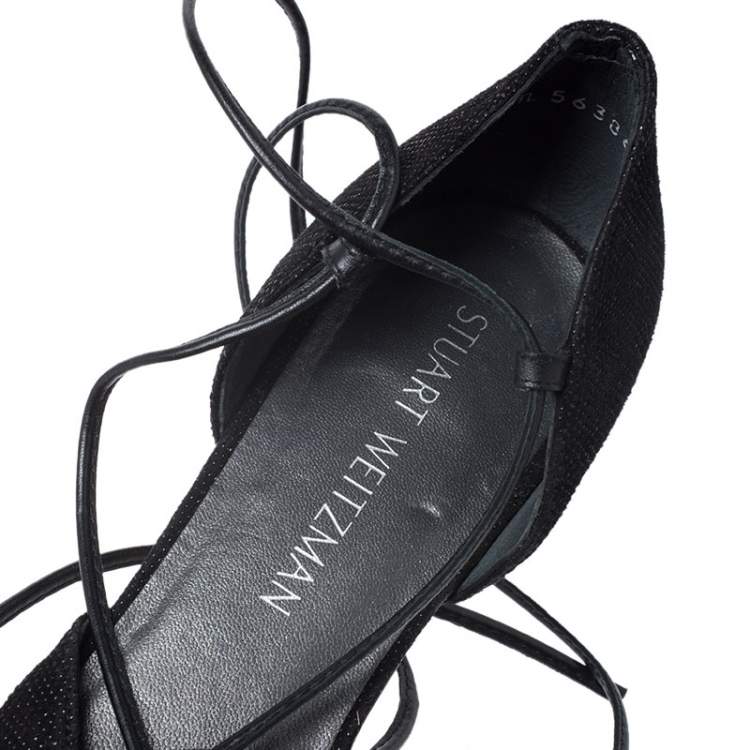 Pre Owned Stuart Weitzman Black Suede Gilligan Ankle Wrap Ballet Flats Size 39