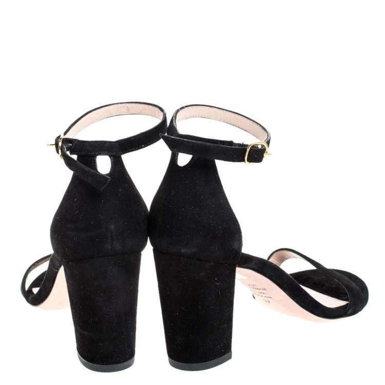 Pre Owned Stuart Weitzman Black Suede Ankle Strap Open Toe Sandals Size 37