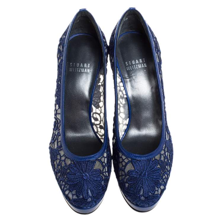Pre Owned Stuart Weitzman Blue Lace Swoon Platform Pumps Size 37