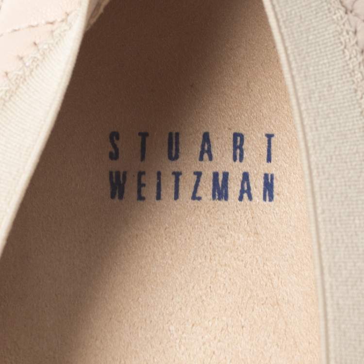 Pre Owned Stuart Weitzman Beige Quilted Leather And Patent Cap Toe Scrunch Ballet Flat Size 38.5