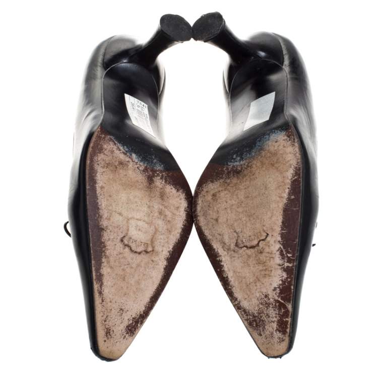 Pre Owned Stuart Weitzman Black Leather Bow Stitch Detail Pumps Size 36