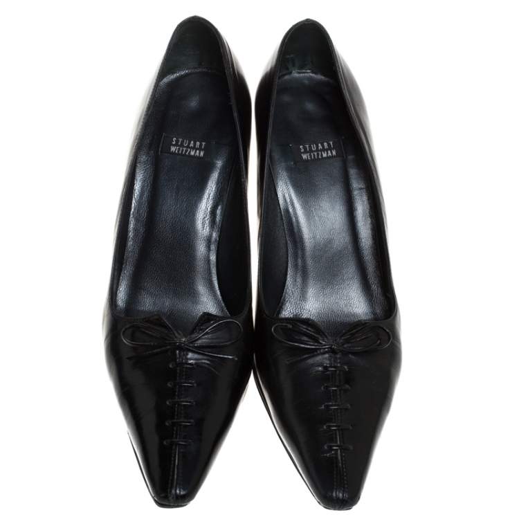 Pre Owned Stuart Weitzman Black Leather Bow Stitch Detail Pumps Size 36