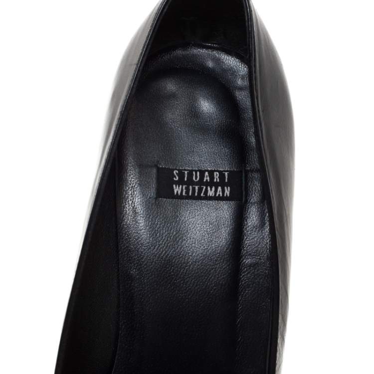 Pre Owned Stuart Weitzman Black Leather Bow Stitch Detail Pumps Size 36