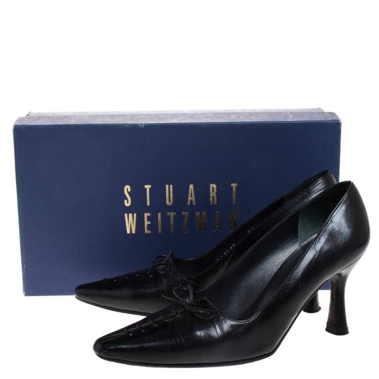 Pre Owned Stuart Weitzman Black Leather Bow Stitch Detail Pumps Size 36