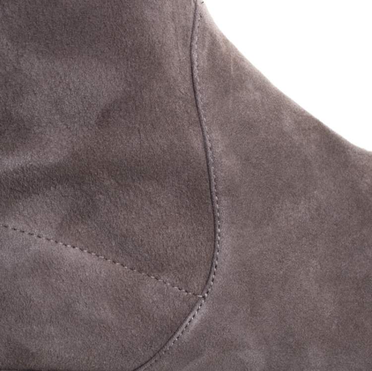Pre Owned Stuart Weitzman Grey Suede Leather Over the Knee Boots Size 40