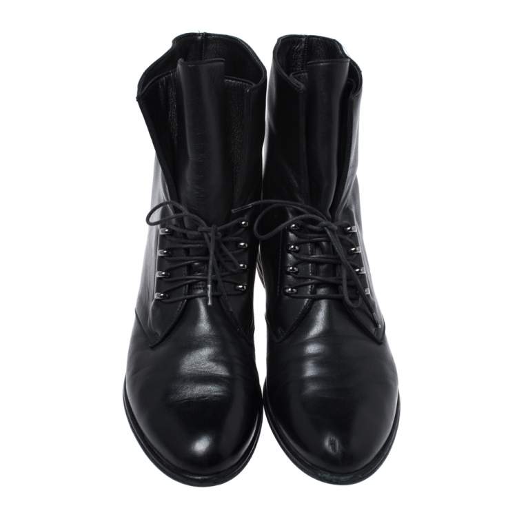 Pre Owned Stuart Weitzman Black Leather McKenzee Ankle Boots Size 38.5