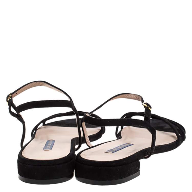 مملوكة مسبقًا Stuart Weitzman Black Suede Starla Ankle Strap Flats Size 39