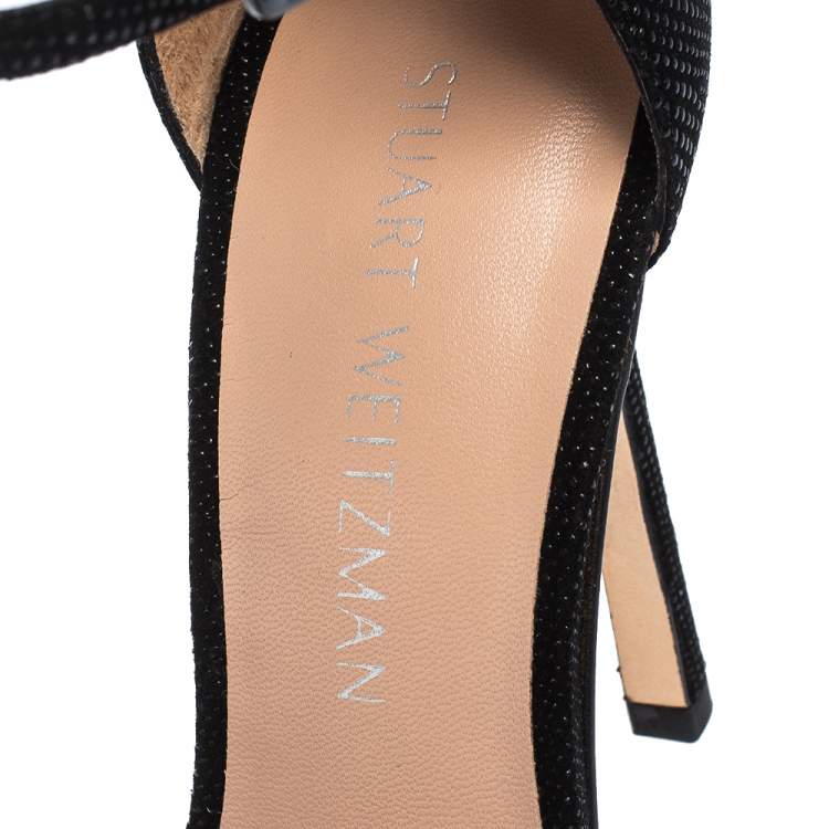 مملوكة مسبقًا Stuart Weitzman Black Textured Suede Ankle Strap Open Toe Sandals Size 38