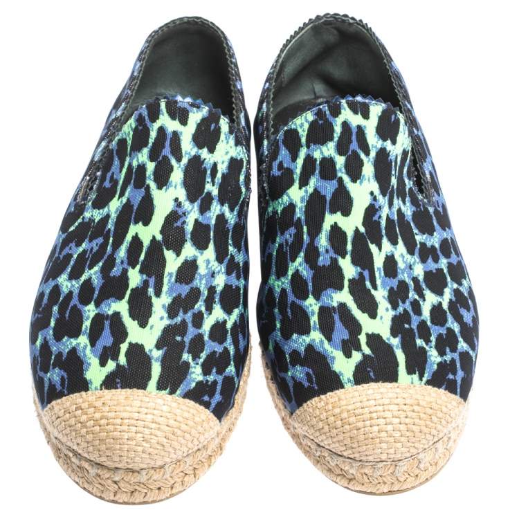Pre Owned Stuart Weitzman Tricolor Printed Canvas Espadrille Loafers Size 38