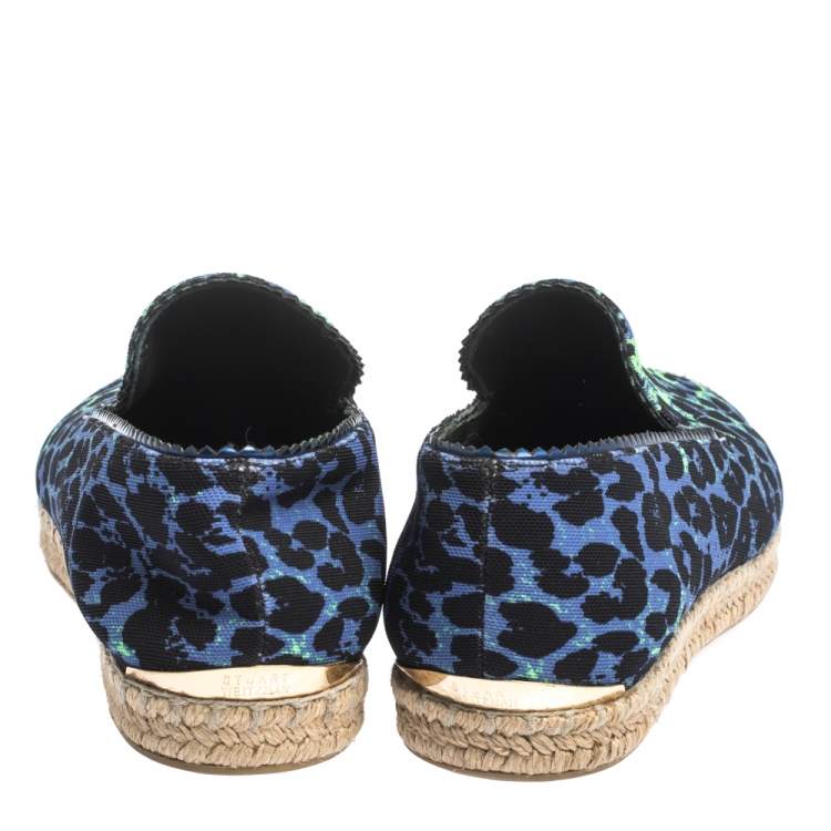Pre Owned Stuart Weitzman Tricolor Printed Canvas Espadrille Loafers Size 38