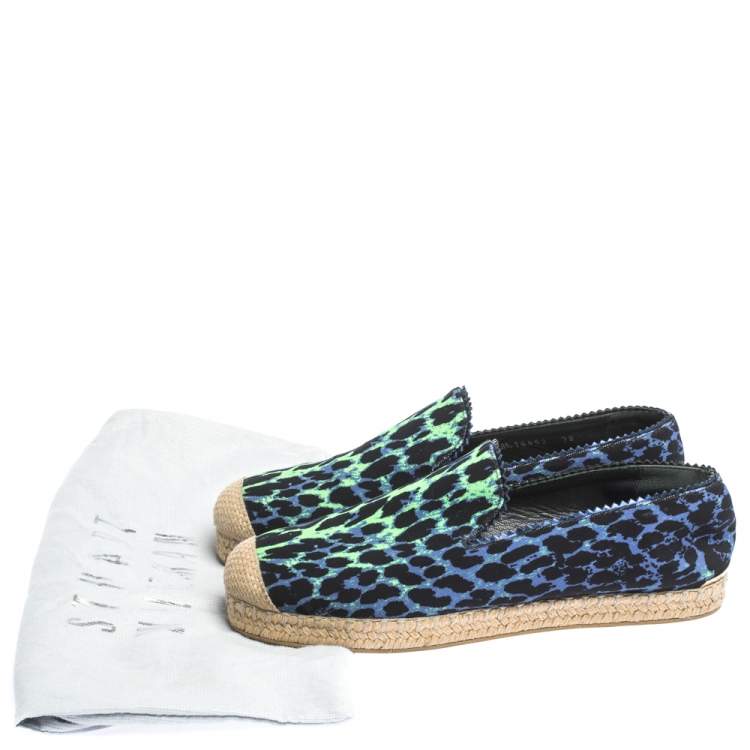 Pre Owned Stuart Weitzman Tricolor Printed Canvas Espadrille Loafers Size 38