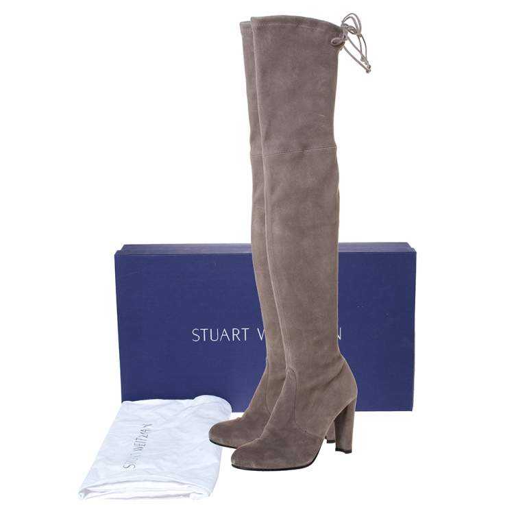 Pre Owned Stuart Weitzman Taupe Suede Highland Thigh High Boots Size 38