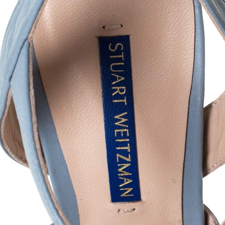 Pre Owned Stuart Weitzman Grey Leather Joni Platform Ankle Strap Sandals Size 38