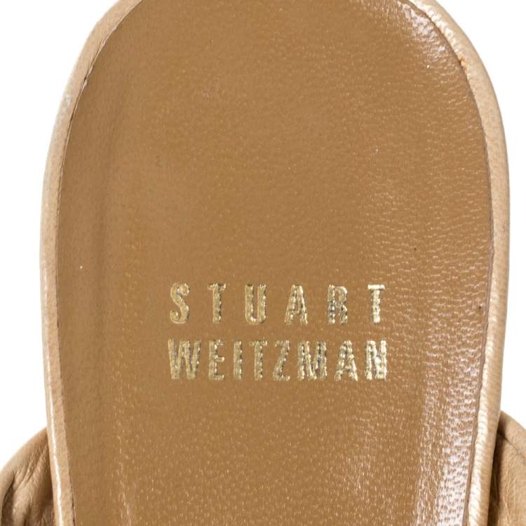 Pre Owned Stuart Weitzman Beige Twist Leather And Silver Glitter Platform Slide Sandals Size 39.5