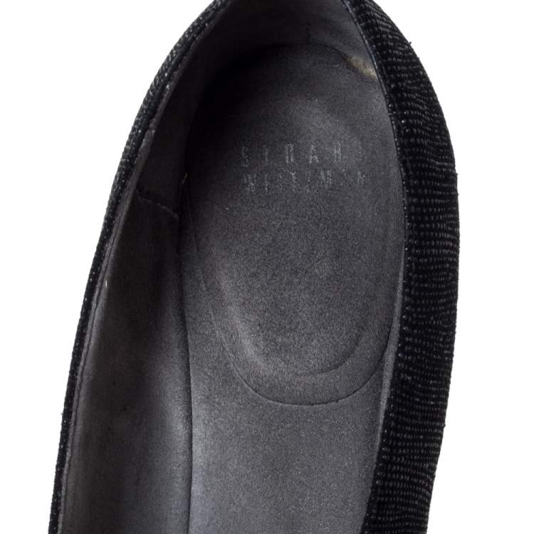 Pre Owned Stuart Weitzman Black Textured Suede Leather Wedge Heels Pumps Size 40.5