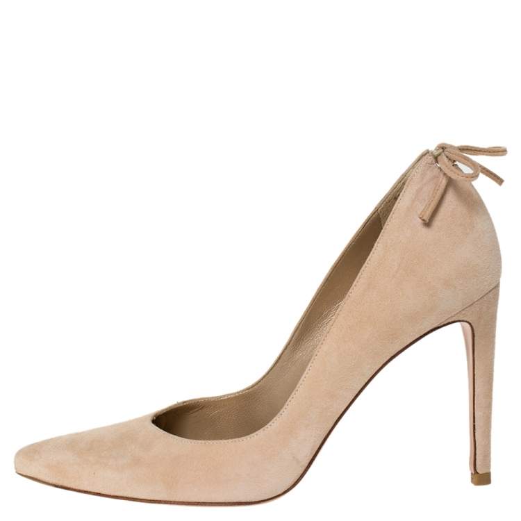 Pre Owned Stuart Weitzman Beige Suede Leather Pointed Toe Pumps Size 38