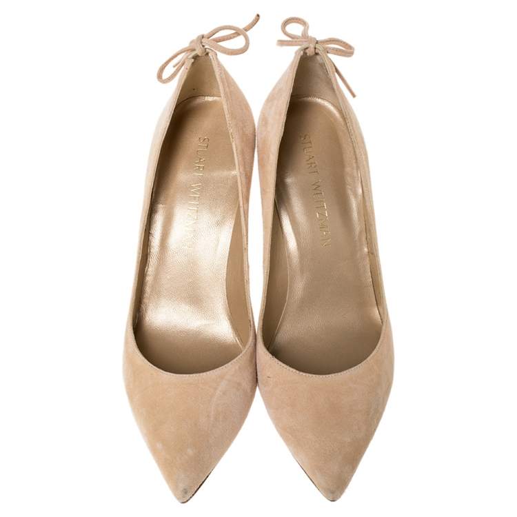 Pre Owned Stuart Weitzman Beige Suede Leather Pointed Toe Pumps Size 38